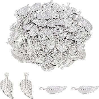 Unicraftale Stainless Steel Charms, Leaf, Stainless Steel Color, 14x6x0.5mm, Hole: 1mm, 120pcs/box