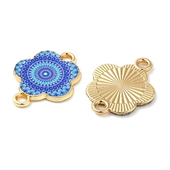 Printed Alloy Enamel Connector Charms, Flower Links, Light Gold, Light Sky Blue, 14x18x1.5mm, Hole: 1.5mm