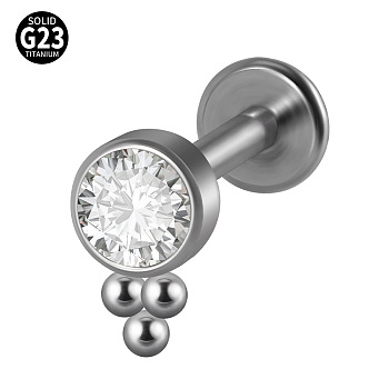 G23 Titanium Threadless Labrets, with Rhinestone for Women, Stainless Steel Color, Lollipop, 6mm