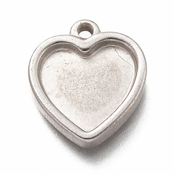 304 Stainless Steel Pendant Cabochon Settings, Heart, Stainless Steel Color, Tray: 9.5x11mm, 16x14.5x3mm, Hole: 1.5mm