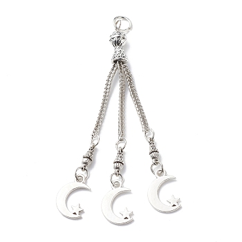 Tibetan Style Alloy Curb Chain Tassel Big Pendants, Antique Silver & Platinum, Antique Silver & Platinum, 83x2mm, Hole: 5mm, Pendant: 16.5x11x1mm