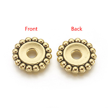 Tibetan Style Alloy Beads, Flower, Antique Golden, Lead Free and Cadmium Free and Nickel Free, 17.5x3mm, Hole: 4mm