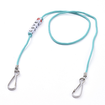 Polyester & Spandex Cord Ropes Eyeglasses Chains, Neck Strap for Eyeglasses, with Cube Acrylic Beads, Iron Coil Cord Ends and Keychain Clasp, Word Love, Dark Cyan, 23.62 inch(60cm)