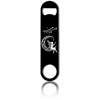 430 Stainless Steel Bottle Openers, Laser Cut, Rectangle, Moon, 178x40x2mm