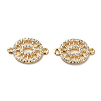 925 Sterling Silver Connector Charms, with Clear Cubic Zirconia, Oval, Real 18K Gold Plated, 12x19x1.8mm, Hole: 1.4mm