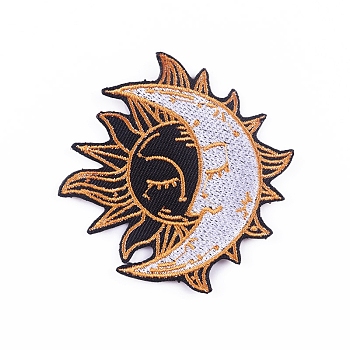Sun Moon Computerized Embroidery Cloth Iron on Patches, Stick On Patch, Costume Accessories, Appliques, Black, 70x68mm