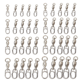 40Pcs 8 Styles Brass & 304 Stainless Steel Fishing Fast Snap Clips, Quick Change Connectors, Platinum & Stainless Steel Color, 20~43x6~12x3~8mm, Hole: 3~7mm & 5.2~11x3.8~8.3mm, 5pcs/style