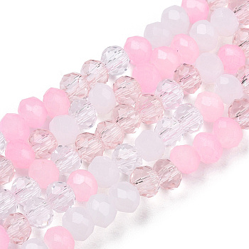 Glass Beads Strands, Faceted, Rondelle, Pink, 3x2.5mm, Hole: 0.6mm, about 153~158pcs/strand, 14.96 inch~15.28 inch(38~38.8cm)