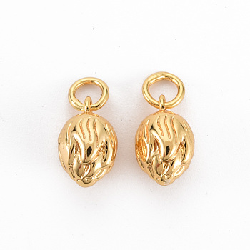 Brass Charms, Nickel Free, with Jump Rings, Flower Bud, Real 18K Gold Plated, 11x7mm, Hole: 3mm, Jump Rings: 5x1mm, 3mm inner diameter