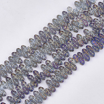 Electroplate Glass Beads Strands, Leaf, Slate Blue, 11x7x4mm, Hole: 0.8mm, about 140pcs/strand, 23.6 inch