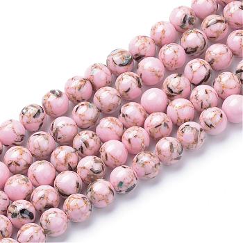 Assembled Synthetic Turquoise and Shell Beads Strands, Dyed, Round, Pink, 12mm, Hole: 1.5mm, about 33pcs/strand, 15.7 inch