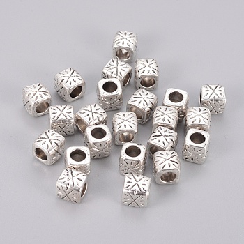 Tibetan Style Spacer Beads, Lead Free & Nickel Free & Cadmium Free, Cube, Antique Silver, about 9mm wide, 9mm long, 9mm thick, hole: 5.5mm