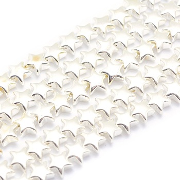 Electroplate Non-magnetic Synthetic Hematite Beads Strands, Grade AA, Long-Lasting Plated, Star, Silver Plated, 6x6mm, Hole: 0.8mm, about 85pcs/strand, 15.7 inch(40cm)