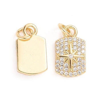 Brass Micro Pave Cubic Zirconia Pendants, with Jump Ring, Rectangle with Star, Clear, Golden, 14.5x8.5x2mm, Hole: 3mm