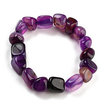 Dyed & Heated Natural Agate Nugget Beaded Stretch Bracelets, Purple, Inner Diameter: 2 inch(5.2cm)