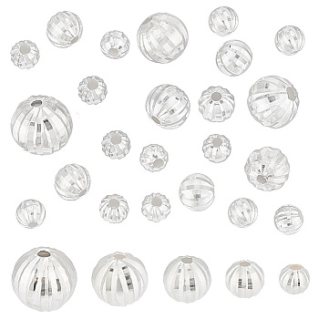 Elite 20Pcs 5 Style Fancy Cut Faceted Round 925 Sterling Silver Beads, Silver, 4~8mm, Hole: 1.5~2mm