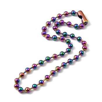 Ion Plating(IP) 304 Stainless Steel Ball Chain Necklace with Connecter Clasp for Women, Rainbow Color, 22.36 inch(56.8cm)