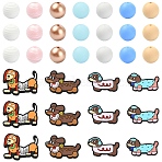 4Pcs 4 Styles Dog Silicone Beads, Focal Beads, with 14Pcs 7 Colors Round Silicone Beads, Mixed Color, 17~22x20~30x7~20mm, Hole: 2~3mm(SIL-YW0003-61)