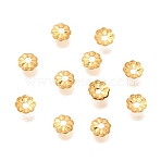 Brass Bead Caps, Flower, Cadmium Free & Lead Free, Rack Plating, Long-Lasting Plated, Real 24K Gold Plated, 4x0.9mm, Hole: 1mm(KK-G600-17G)