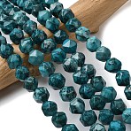 Natural Map Stone Beads Strands, Star Cut Round Beads, Dyed & Heated, Faceted, Teal, 9~10x9~10x9~10mm, Hole: 1~1.4mm, about 38~40pcs/strand, 14.88''15.08''(37.8~38.3cm)(G-Z119-A23-03)