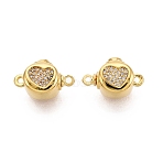 Brass Micro Pave Clear Cubic Zirconia Box Clasps, Oval with Heart, 1-Strand, 2-Hole, Real 18K Gold Plated, 13~14.5x9~9.5x7mm, Hole: 1.2~1.4mm(KK-Q074-08G)