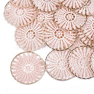 Polyester Woven Big Pendant Decorations, with Iron Findings, Flat Round, Light Gold, Misty Rose, 52x1.5mm(X-FIND-S283-01F)