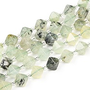 Natural Prehnite Beads Strands, Faceted, with Seed Beads, Bicone, 10x10.5x10.5mm, Hole: 0.8mm, about 31pcs/strand, 15.75 inch(40cm)(G-Z014-18)
