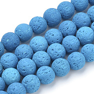 Synthetic Lava Rock Beads Strands, Dyed, Round, Deep Sky Blue, 8~8.5mm, Hole: 1mm, about 47pcs/strand, 14.96 inch(38cm)(G-S277-8mm-07)