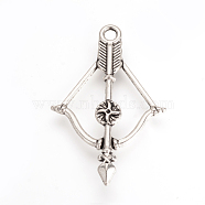 Tibetan Style Alloy Pendants, Bow and Arrow, Cadmium Free & Lead Free, Antique Silver, 36x23.5x3.5mm, Hole: 2mm(X-TIBEP-Q064-130AS-RS)