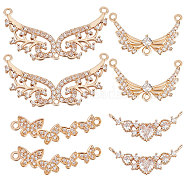 8Pcs 4 Style Brass Pave Clear Cubic Zirconia Links, Wing Chandelier Component Links, Heart & Butterfly Connector Charm, Light Gold, 9.5~17.5x24~34x1.5~3.5mm, Hole: 1.2~2mm, 2pcs/style(ZIRC-BBC0001-49)