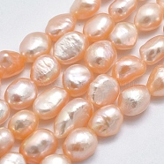 Natural Cultured Freshwater Pearl Beads Strands, Oval, Sandy Brown, 10~14x7~9mm, Hole: 0.8mm, about 37~38pcs/strand, 13.7 inch~14.1 inch(PEAR-K003-19A)