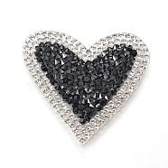 Plastic Clothing Patches, with Resin Rhinestone, Heart, Black, 43x50x2.5mm(FIND-WH0033-01C)