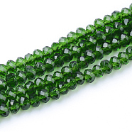 Transparent Glass Beads Strands, Faceted, Rondelle, Green, 3x2mm, Hole: 0.5mm, about 160~165pcs/strand, 15.35 inch~15.75 inch(39~40cm)(X-GLAA-R135-2mm-42)