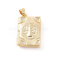 Rack Plating Brass Micro Pave Clear Cubic Zirconia Locket Pendants, Cadmium Free & Lead Free, Religion, Rectangle with Virgin Mary, Real 18K Gold Plated, 23x15x5mm, Hole: 4x3.5mm, Inner Diameter: 18x11mm(ZIRC-C035-12G)