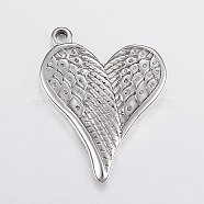 304 Stainless Steel Pendants, Heart with Wing, Stainless Steel Color, 36x28x3.5mm, Hole: 2.5mm(X-STAS-G172-05P)