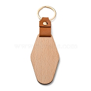 Wooden & Imitation Leather Pendant Keychain, with Iron Rings, Rhombus, 14.5cm(PW23041896965)