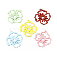 Rack Plating Alloy Pendants, Spray Painted Flower Charms, Cadmium Free & Nickel Free & Lead Free, Mixed Color, 24.5x22.5x1.4mm, Hole: 1.2mm(FIND-C018-20)