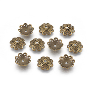 Tibetan Style Alloy Bead Caps, Lead Free & Nickel Free, Flower, Antique Bronze, 12x12x4mm, Hole: 1.5mm(X-TIBE-60309-AB-FF)