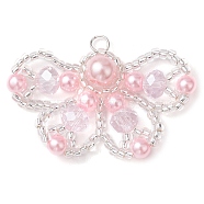 Seed Beads & Glass Pearl Beaded Charms, Butterfly Pendants, Misty Rose, 26x40x6mm(PALLOY-MZ00336-01)