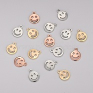 Brass Charms, Long-Lasting Plated, Smile Face, Mixed Color, 10x8x1mm, Hole: 1.2mm(KK-I681-17A)