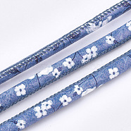Printed PU Leather Cords, Flower Pattern, Royal Blue, 5~6mm, about 5.46 yards(5m)/roll(LC-S019-08D)