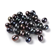 Dyed Natural Cultured Freshwater Pearl Beads, Half Drilled, Rice, Grade 5A+, Black, 8~9.5x7~8mm, Hole: 0.9mm(PEAR-E020-14)