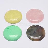 Natural White Jade Pendants, Dyed, Flat Round, Mixed Color, 39~40.5x5~7mm, Hole: 2~2.5mm(G-G647-58)