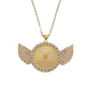 Alloy Big Pendants Cabochon Settings, with Crystal Rhinestone, Cadmium Free & Lead Free, Flat Round with Wing, Golden, Tray: 25mm, 41.5x60x3.5mm, Hole: 5x3.5mm(FIND-YW0001-20B-G)