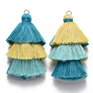 Cotton Tassel Big Pendant Decorations, with Light Gold Plated Iron Jump Rings, Light Sea Green, 70~75x22~30x22~30mm, Hole: 4.5mm(FIND-N051-004J)