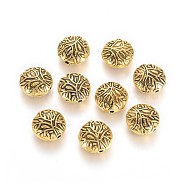 Tibetan Style Alloy Beads, Flat Round with Tree, Antique Golden, 12x5mm, Hole: 1mm(TIBEB-L004-035AG)