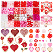 Elite DIY Valentine's Day Jewelry Making Finding Kit, Including Seed & Glass Pearl & Polymer Clay Disc & Acrylic Pumpkin & Resin Rondelle & Plastic Heart Beads, Rose Alloy Enamel Pendants, Pink, 3~22.5x3~16x1~7mm, Hole: 1~2mm, 1959Pcs/box(DIY-PH0017-70)