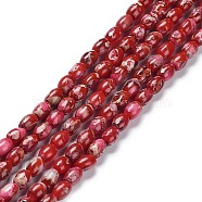 Natural Imperial Jasper Beads Strands, Dyed, Rice, Red, 6x4.5mm, Hole: 0.5mm, about 68pcs/strand, 15.94 inch(40.5cm)(G-C034-05A)