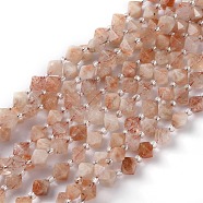 Natural Sunstone Beads Strands, Faceted, with Seed Beads, Bicone, 10x10.5x10.5mm, Hole: 0.8mm, about 31pcs/strand, 15.75 inch(40cm)(G-J390-A01)