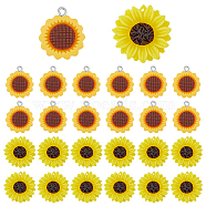 48Pcs 2 Styles Opaque Resin Pendants, Sunflower Charms, Yellow, 24x19.5~24x5~7mm, Hole: 1~2mm, 24pcs/style(RESI-HY0001-19)
